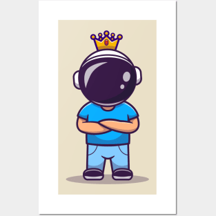 Cute Astronaut Boy With Crown Cartoon Posters and Art